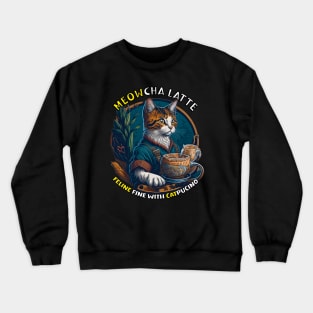 Cute Cartoon Cat Barista Crewneck Sweatshirt